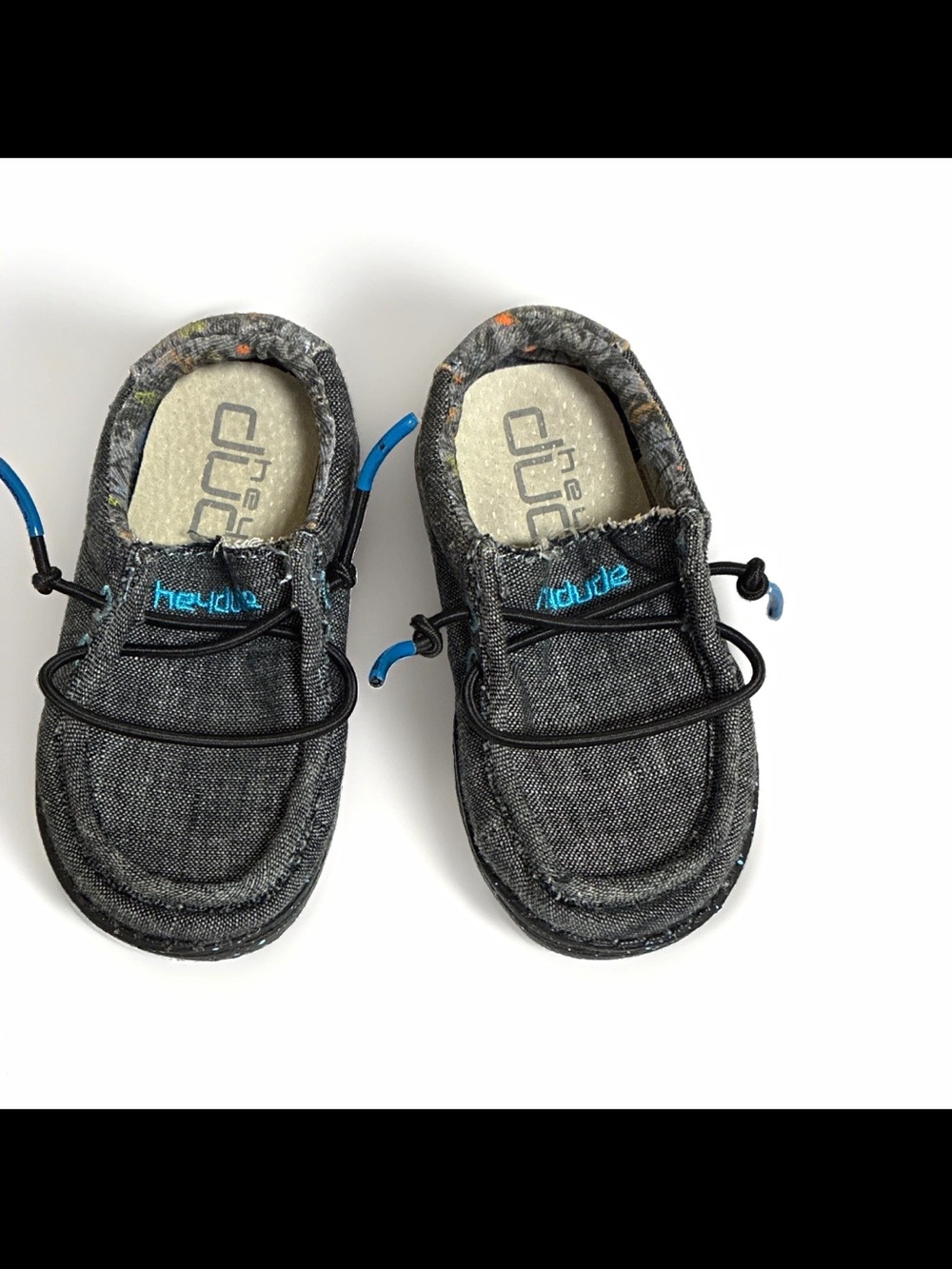 Hey Dude Kids' Charcoal Grey Slip-Ons with Blue Accents Size 5